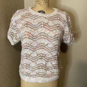 Vtg 80s Knit Maven Across America PASTELS Knit SS Sweater Top Shirt Medium